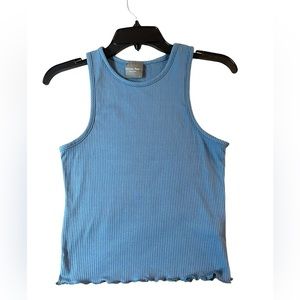 Olivia Rae New York Ruffled Casual Tank Top Blue Size Medium Soft Ribbed Shirt